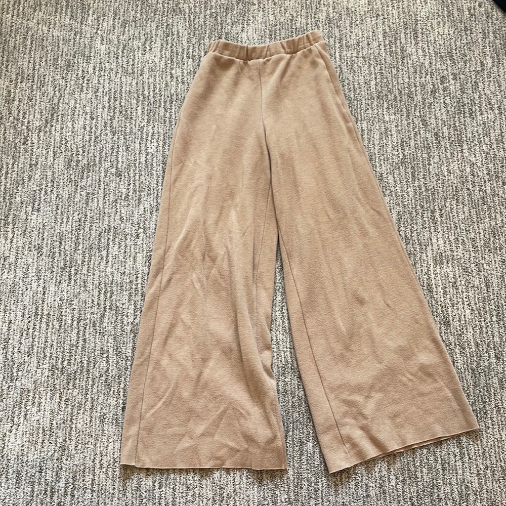 Tan wide leg stretch pants